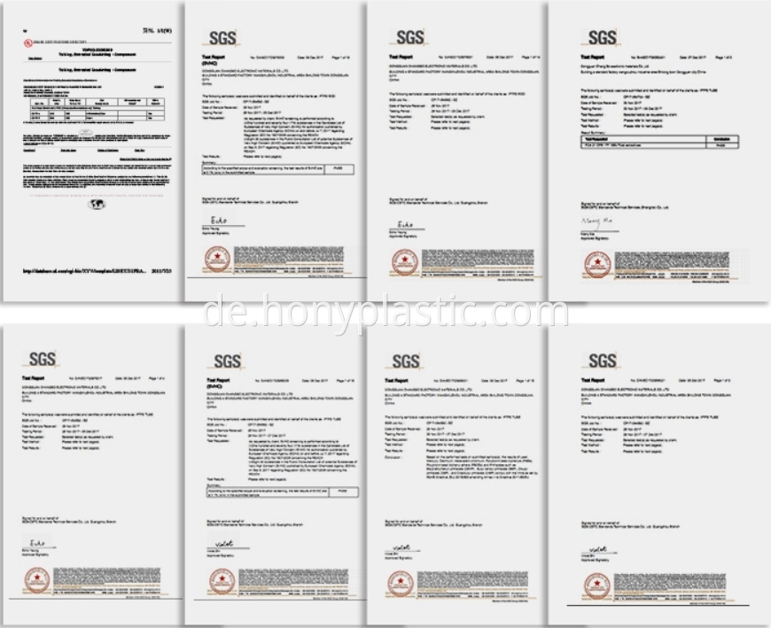 PTFE -Zertifikat PTFE certificate